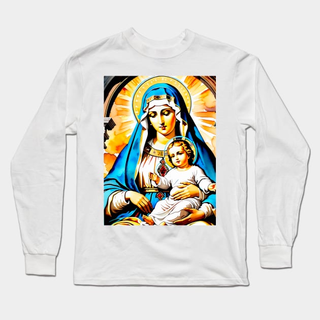 Mom and baby son Jesus Christ Long Sleeve T-Shirt by Marccelus